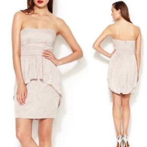 BCBGMaxAzria Ivory Gold Strapless Mini Dress
